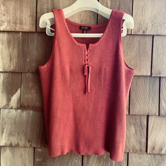 Jessica Simpson Johanna Lace Up Knitted Tank Top in Chili Oil Size 2X - Picture 5 of 11